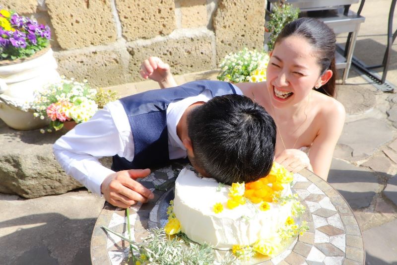 エクラ 茨城 結婚式 レストランウェディング 家族婚 さくら坂ビバーチェ 顔面ケーキ