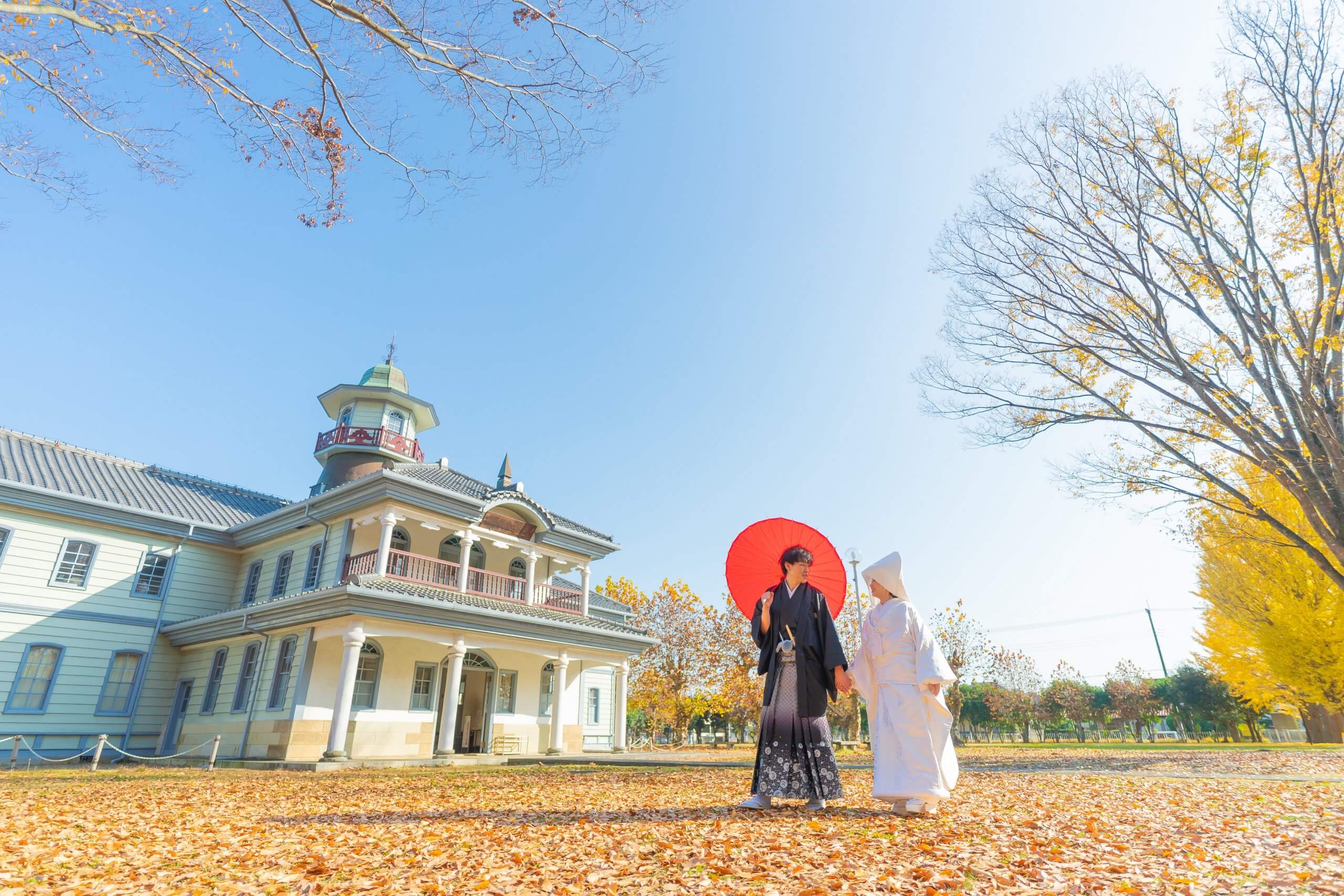 茨城県立歴史館 茨城 水戸市 エクラ フォトウェディング 前撮り イチョウ 和装前撮り 白無垢 ウェディング 写真婚