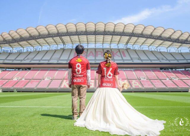 鹿嶋　カシマスタジアム 結婚式 サッカー ファン 貸し切り スタジアム 写真 フォト 水戸 エクラ スタジオエクラ