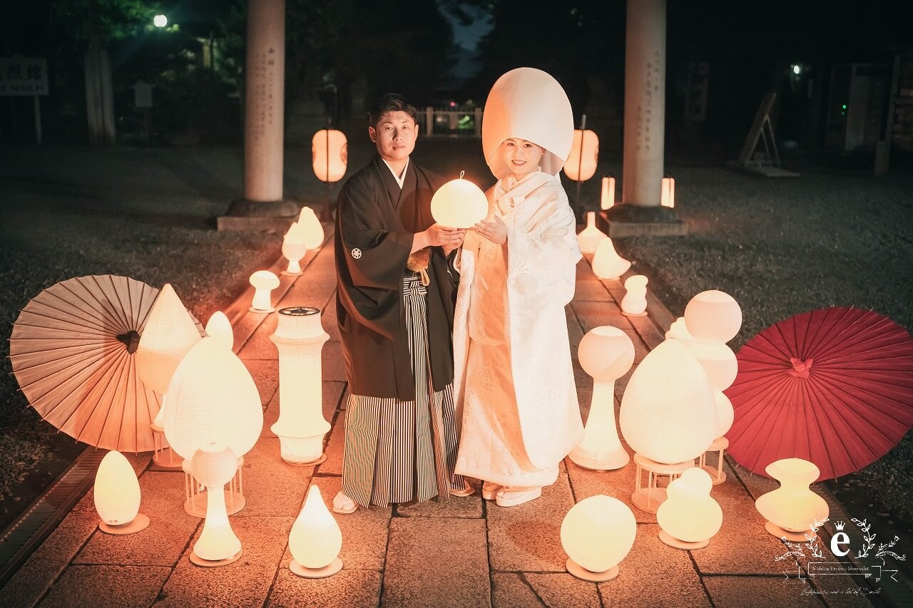 常磐神社 宵の灯り神前式 水戸 結婚式 提灯 夜の結婚式 特別 和 神社 コロナ禍 プロデュース エクラ