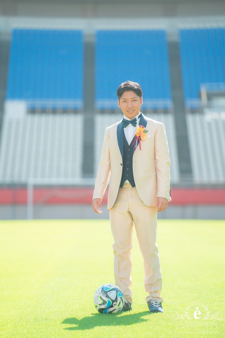 カシマサッカースタジアム 鹿島サッカースタジアム 挙式 結婚式 写真 ウェディング サッカー 趣味 アントラーズ ウェディングフォト ユニフォーム 水戸エクラ エクラ