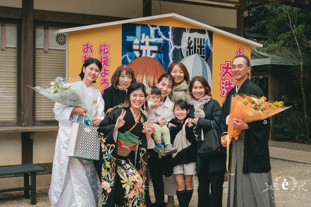大洗磯前神社 大洗磯前神社結婚式 神前式 神社挙式 大洗 海の鳥居 海が見える神社 神磯の鳥居 茨城神前式 茨城神社挙式 自由な結婚式 色掛下 貼り紋 サーフィン エクラ 水戸