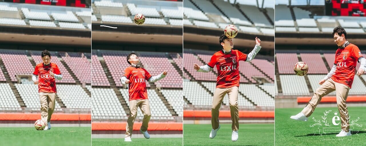 カシマサッカースタジアム カシマスタジアム カシマスタジアム前撮り スタジアム前撮り サッカー前撮り サッカーフォトウェディング ピッチ サッカー 茨城前撮り 茨城フォトウェディング スポーツ 趣味 自由 ユニフォーム 背番号 KASHIMA　鹿嶋市 エクラ スタジオ ロケ