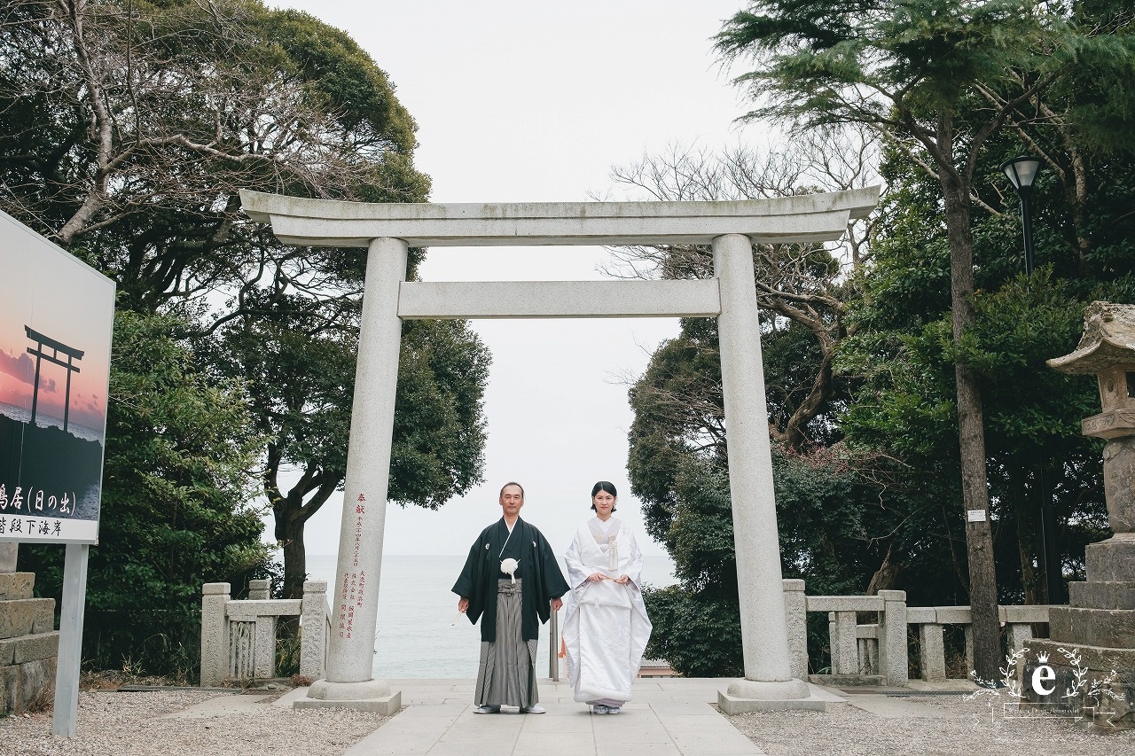 大洗磯前神社 大洗磯前神社結婚式 神前式 神社挙式 大洗 海の鳥居 海が見える神社 神磯の鳥居 茨城神前式 茨城神社挙式 自由な結婚式 色掛下 貼り紋 サーフィン エクラ 水戸